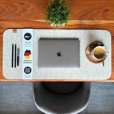 Підкладка на стіл Kontor28® з фетру (Німеччина) 80x37.5 см, сіра. Антиковзка, миється, з переробленого PET-фетру