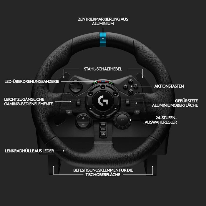 Руль Logitech G923 TRUEFORCE з педалями: імітація реальної водіння, для PS5, PS4, PC, Mac, чорний