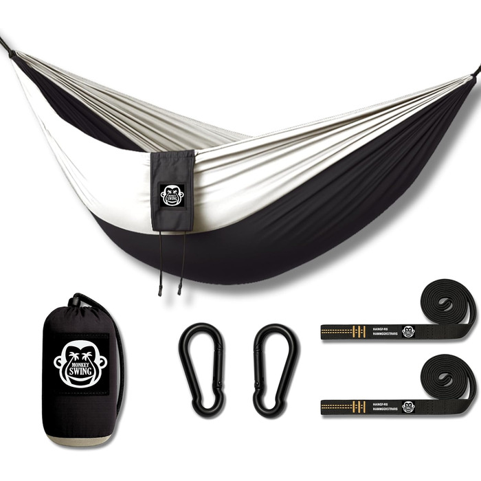 Ultralight Hammock including Carabiners & Heavy-Duty Straps (load capacity up to 220 kg, 275 x 140 cm) – ideal for camping, outdoor activities, trekking & as a travel hammock (Turquoise/Orange) (Black)