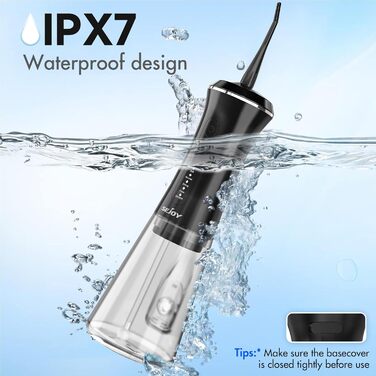 Електричний ірigator для порожнини рота Sejoy Munddusche з 5 режимами, 7 насадками, USB-C, водонепроникний IPX7, 350 мл, чорний