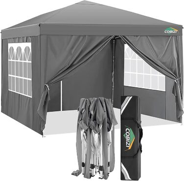 COBIZI Gazebo 3x3 Waterproof Folding Gazebo with 4 Side Walls Outdoor Folding Gazebo Stable UV Protection 50+ Pop-Up Garden Gazebo Party Tent for Outdoors, Garden, Party, Wedding, Market (3x3m Gray)