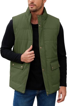 Xnova чоловіча зимова жилетка з підкладкою Thero Sherpa, тепла флісова жилетка, зимова куртка, жилетка для полювання, робоча жилетка, флісова жилетка для активного відпочинку з коміром-стійкою (Зелений, M)