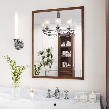 WEER Дзеркало для ванної кімнати чорного кольору з рамою, 61 x 81 см, матове чорне дзеркало для макіяжу, прямокутне настінне дзеркало з металевою рамою, загартоване скло, заокруглені кути, нержавіюче (Волоський горіх, 55.9L x 76.2B cm)