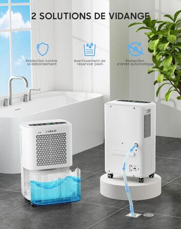 Електричний осушувач повітря 12л/день для 25м²/122м³ – потужне осушення, бак 2л, постійний дренаж, тиха робота, для спальні, підвалу, вітальні