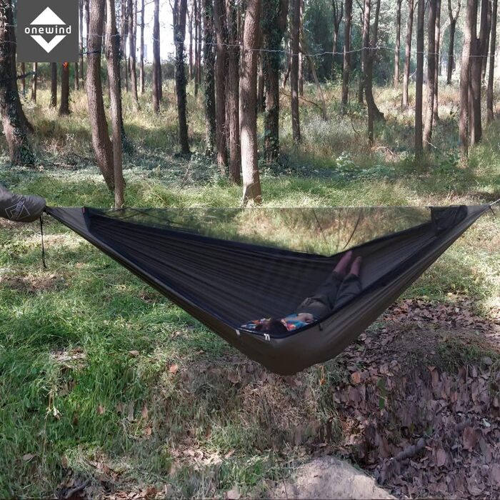 Onewind Premium 11' Camping Zippered Hammock, Single Portable Hammock with Mosquito Net and Tree Straps for Travel, Camping, Backpacking, and Hiking… (Green, 366cm*162cm)
