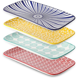 Керамічні сервіровочні тарілки Selamica, набір 4 шт, 24 x 14 x 2.5 см, різні кольори. Ідеально для закусок, суші, фруктів та святкового сервірування.