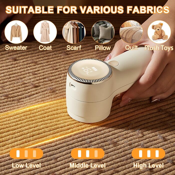 Електричний видальник ворсу BUOAZR: 3 режими, LED-дисплей, комплект для чищення, для різних тканин (бежевий)
