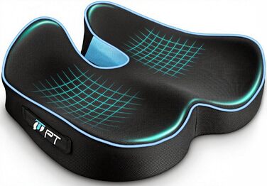 Подушка для сидіння POOTACK з memory foam - для офісного крісла, автосидіння та дому, м'яка підтримка спини, дихаючий чохол, блакитно-чорний