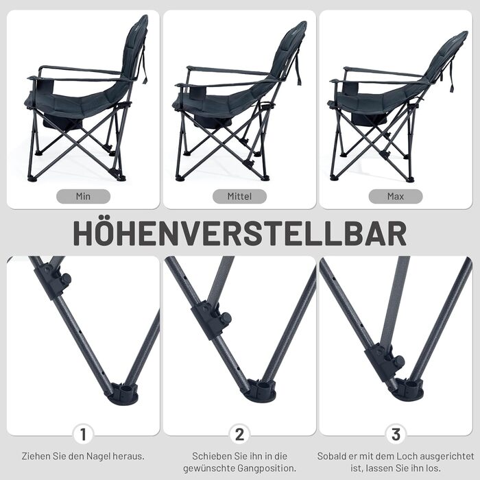 Кемпінговий стілець Timber Ridge складаний, до 180 кг, з регурованою спинкою (3 положення), підлокотниками, тримачем для напоїв та бічною кишенею, ширина сидіння 62 см