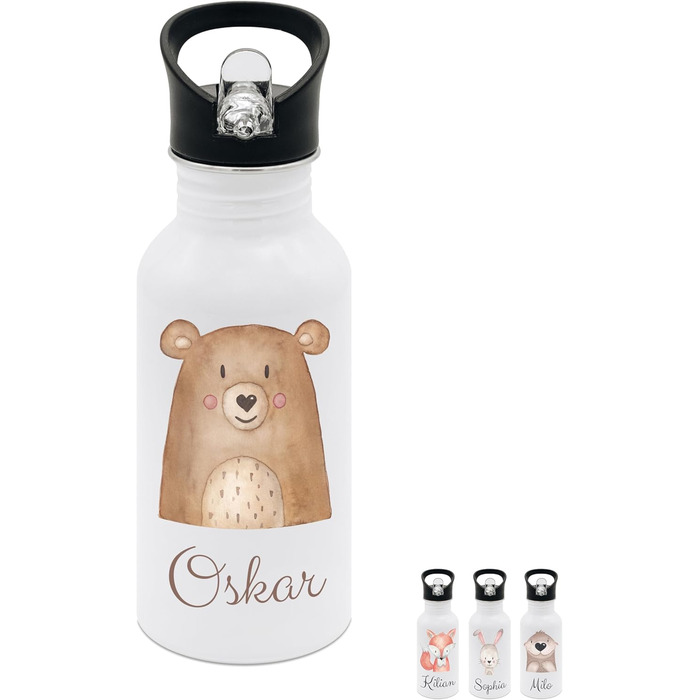 Дитяча персоналізована фляга Wunderwunsch® з нержавіючої сталі, 500 мл - фляга з іменем, з трубочкою, для дітей