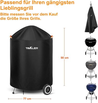 Weatherproof Tavaler BBQ Cover, 420D Oxford Fabric Grill Cover for Weber Kettle Grill 57 cm, Charcoal Grill Cover Hood Grill Waterproof, Tear-Resistant, UV Grill Cover (77 x 90 cm)