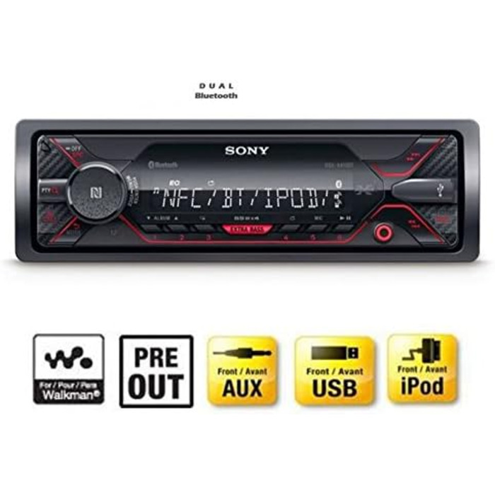 Автомагнітола Sony DSX-A410BT з Bluetooth, NFC, USB, AUX, підсвіткою, 4x55 Вт, гучний зв'язок, червона