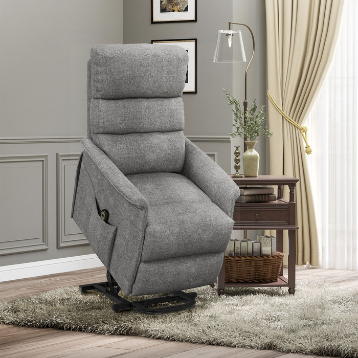 HOMCOM Electric TV Recliner Chair with Lift Assist, Recliner with Lie-Flat Function, TV Chair in Linen-Look with Side Pocket & Remote Control