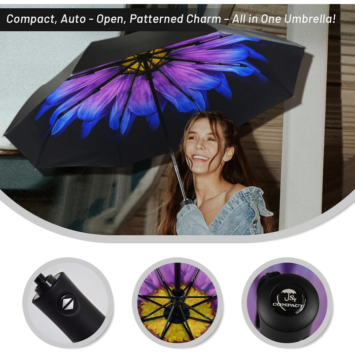 Компактна дорожня парасолька SY Winddicht: автоматична, легка, незламна. (B-Lila Blumen)