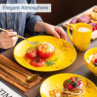 LOVECASA Набір посуду Sweet 16: 16-ти частинний сервіз з золотим декором, жовтий, для 4-12 осіб