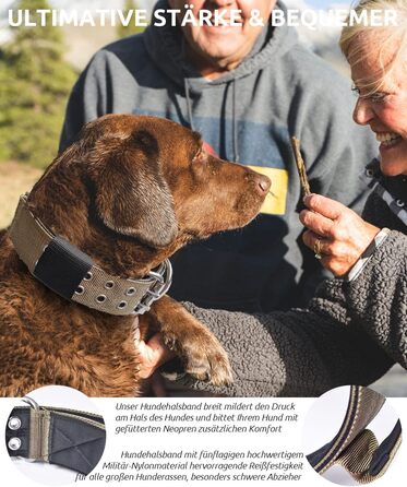 Dog Collar for Large Dogs - 5 cm Wide Collar with Handle for Extra Large Dog Breeds, Soft Padded Neoprene Nylon Dog Collar for Large Dogs Big Dog Collar (43-56cm, Khaki)