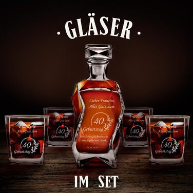 Maverton Whiskey Decanter + Set of 4/6 Whiskey Glasses with Engraving - 700ml Whiskey Decanter - Perfect for Christmas - Birthday Gift for Men - Congratulations