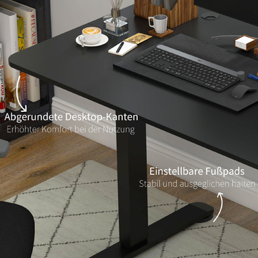 Vinsetto Standing Desk, Electric, with Anti-Collision, Overheat Protection, Memory Options, 140x70x72-116cm, Particleboard, Black | Aosom