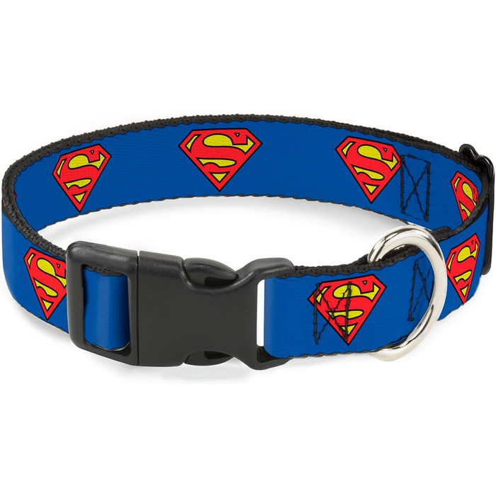 Нашийник Buckle-Down з пластиковим кліпом - Superman Shield, блакитний, ширина 1/2 дюйма, розмір для шиї 6-9 дюймів, S