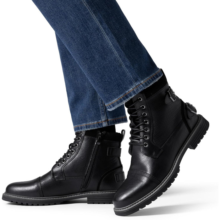 Чорні мотоциклетні черевики Bruno Marc для чоловіків, 44 EU. Шнуровка, блискавка, штучна шкіра, модель Chukka.