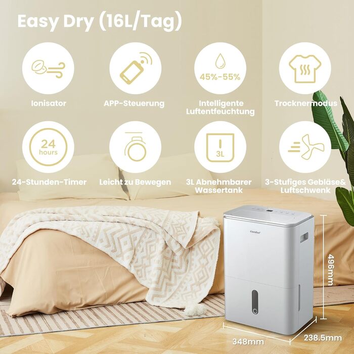 Зволожувач повітря Comfee 30L/24h: для квартири, ванної, підвалу, з таймером та іонізацією