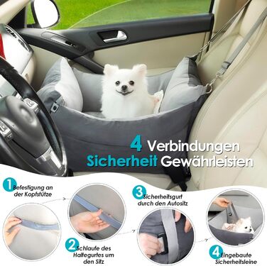 Portable Dog Car Seat for Small & Medium Dogs Under 15KG - Washable & Secure Travel Bed with Storage Pockets