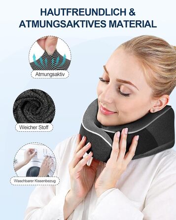 Подушка для шиї в літак, доросла, з піною з пам'яті, регульована та компактна, для автомобіля з навушниками, маскою для сну, чохлом