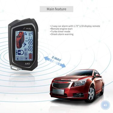 Двостороння автосигналізація Easyguard EC201-M9 з LCD-пейджером 4,4 см, дистанційним запуском, турботаймером, датчиком удару, DC12V