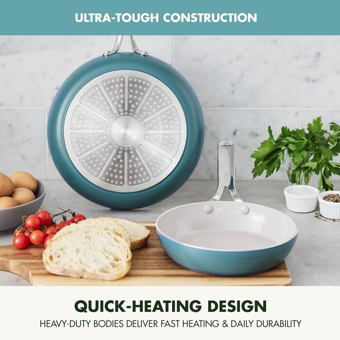 Набір сковорідок GreenPan Nova: 20.3 см та 25.4 см, індукційні, без PFAS, антипригарне покриття з кераміки, безпечні для здоров'я, придатні для миття в посудомийній машині та духовці