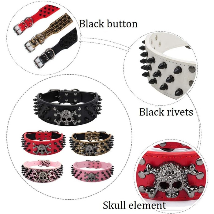 Нашийник для собак ETOPARS з черепом та шипами, з регулюванням, з крокодилової шкіри, золотий (M)