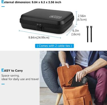 Органайзер для аксесуарів ProCase: кейс для кабелів, адаптерів, USB-накопичувачів та іншого електроніки (чорний)