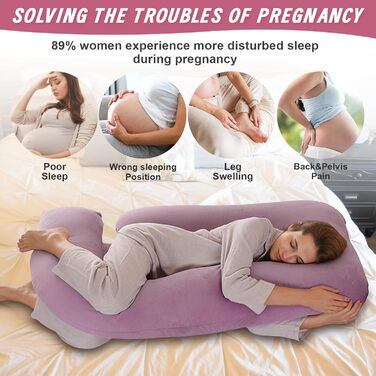 Подушка для вагітних Otauoaea J-подібної форми, подушка для годування XXL, подушка для сну на боці, 145x70 см (рожева, велюр)