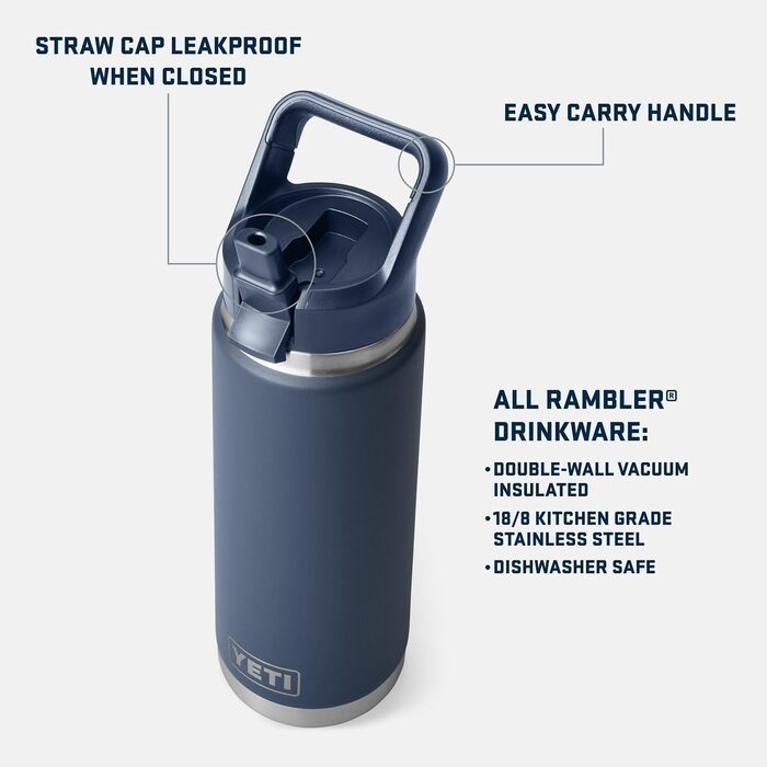 Термос-пляшка YETI Rambler 750 мл зі сталі з вакуумною ізоляцією та кришкою зі соломинкою, колір Black Stone