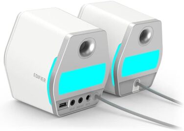 Edifier G2000 - ігрова Bluetooth колонка з RGB-підсвічуванням та 3 режимами звуку. Підтримка Bluetooth, USB та 3.5mm аудіороз'єм. Білий колір