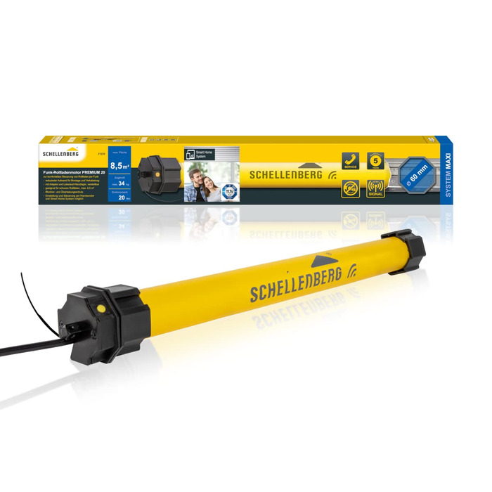 Schellenberg 20615 Roller Shutter Motor MAXI, 15 Nm, mechanical end stop adjustment, tube motor for 60 mm shaft, up to 6.2 m² shutter area, set including wall bracket (20 Nm / max. 8.5 m², Premium)