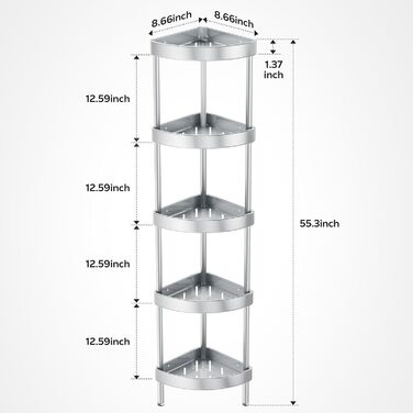 Поличка для душу Nieifi без свердління, кутова, нержавіюча сталь, 4 яруси, чорна, для ванної кімнати та душу