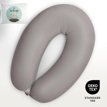 Подушка для вагітних та годування Sei Design XXL з муслінової обтяжки, ергономічна, для сну на боці, комфортна, 190x30 см, 100% органічна бавовна (джерсі сіро-сріблястий)
