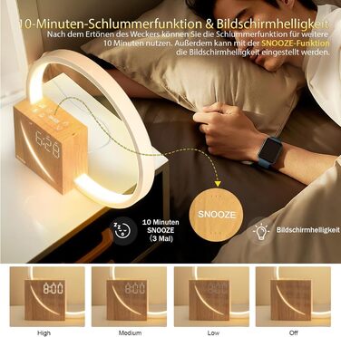 Нічна лампа Blonbar 10W з USB-зарядкою, будильник-світло, сенсорне керування, регулювання яскравості, нічник для дітей та дорослих, 3 рівні яскравості, для спальні та вітальні