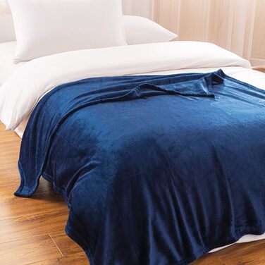 Плед KEPLIN з фланелі, великий накид, ковдра, м'який, затишний та пухнастий, з мікрофібри, для ліжка та ковдри, ідеально підходить для дорослих та дитячих кімнат, двоспальне ліжко (150 x 150), колір: темно-синій