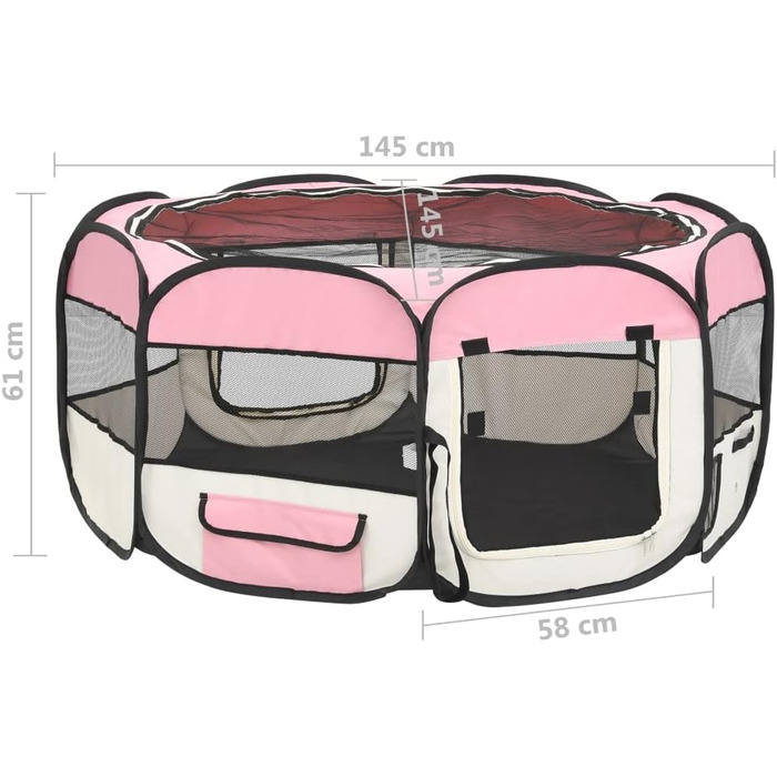 Вольєр для цуценят VidaXL, розкладний, 145x145x61 см, рожевий