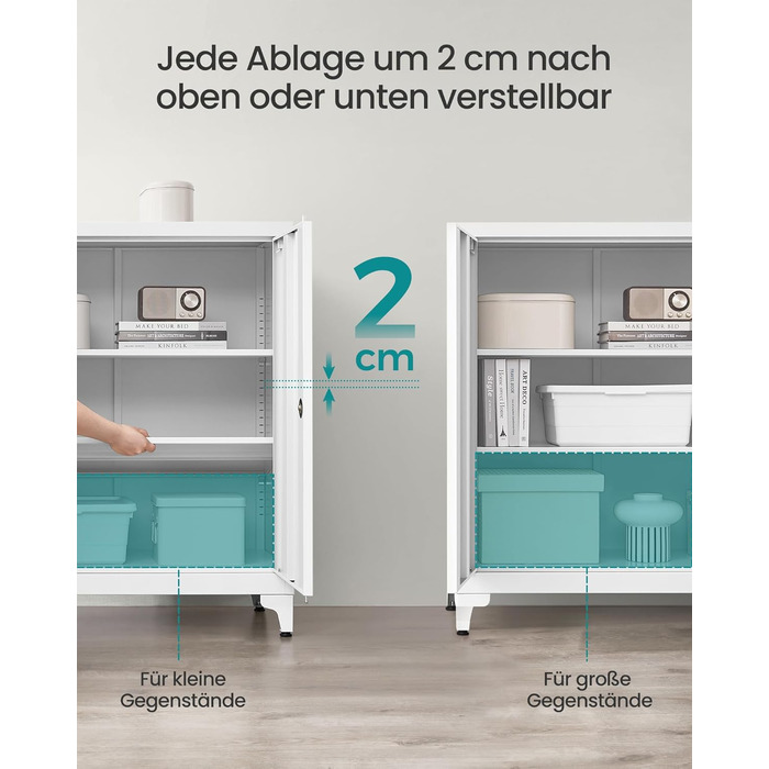 SONGMICS File Cabinet, Multi-Purpose Cabinet, Office Cabinet with 2 Doors, Lockable Cabinet, Steel Storage Cabinet, for Study Room, Living Room, Matte White OMC012W01 (80B cm, Matte White)