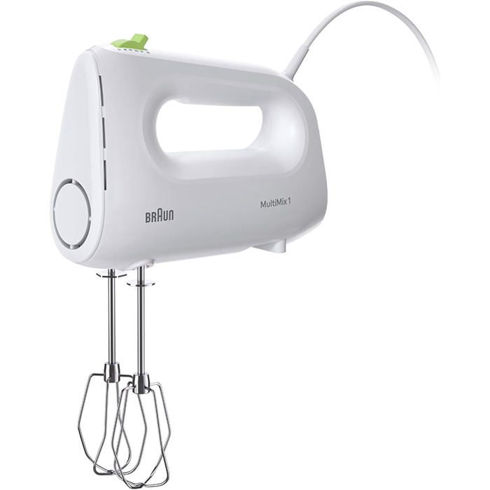 Braun Household MultiMix 1 HM 1100 WH Hand Mixer - Handheld Mixer with 4 speed settings plus Turbo, FastMix Technology, EasyClick, incl. whisk, one-hand operation, 450W, White White MultiMix 1 - incl. whisk