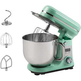 Кухонна машина Bestron Super Silent (65db) 4-в-1 з DC-двигуном, 6 л чаша, гак для тіста, вінчик, лопатка, 6 швидкостей + Pulse, м'ятний колір