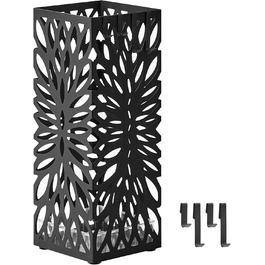 Стійка для парасоль та трекінгових палиць SONGMICS, чорна, металева, з піддоном для води, 4 гачки, 41 см