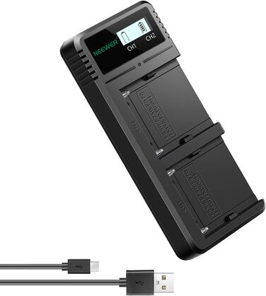 Зарядний пристрій NEEWER Dual USB для акумуляторів Sony NP-F серії (F970, F960, F950, F930, F770, F750, F570, F550) з LCD-дисплеєм, швидка зарядка, 2 канали