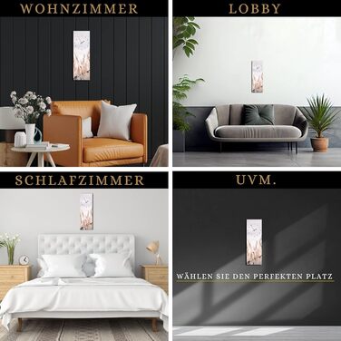 Скляний настінний годинник Calm Grasses 20x60 см безшумний, металеві стрілки, для вітальні та спальні, натуральний дизайн з рослинами, вироблено в ЄС