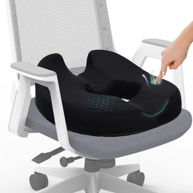 Ортопедична подушка для сидіння (кільце) для геморою та куприкового болю, подушка у формі пончика, Memory Foam, чорна, стандартна