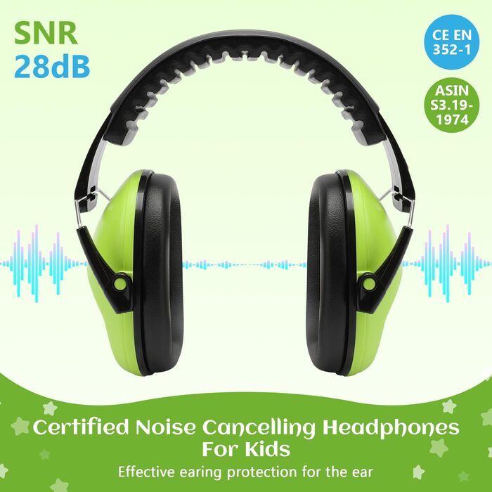 Навушники захисні дитячі Floriogra (2 шт) - капсульні, складані, для захисту слуху від шуму, зелені, 3-16 років