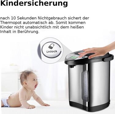 5 Liter Thermopot | Water Dispenser | LC Display | Perfect for Mulled Wine | Stainless Steel Hot Water Dispenser | Water Boiler/Mulled Wine Boiler | Dispenser | Tea Boiler | Thermos | Mulled Wine Dispenser