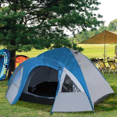 Outsunny Double-Walled Tent Dome Tent Outdoor Igloo for 4 People, 4 Seasons, Waterproof, with Mosquito Net, Carry Bag | Aosom